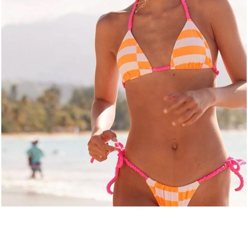 Aerie Striped Orange and Pink Bikini Set
